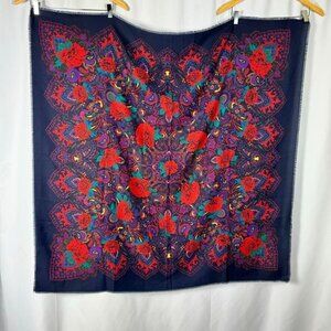 Vintage Tie Rack‎ Made in Italy Vibrant Floral Scarf Boho Maximalist 46x46in